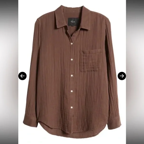 NWT Rails Chocolate Brown Button-Up Women's Top Light cotton Large - Picture 3 of 10